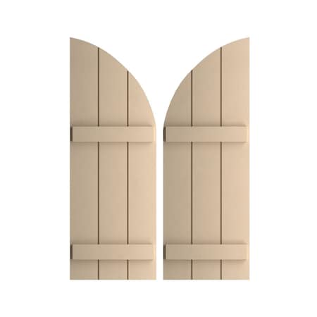 Smooth 3 Board Joined Board-n-Batten W/Quarter Round Arch Top Faux Wood Shutters, 16 1/2W X 72H